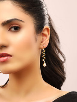 Priyaasi - Swirl Shape Gold Plated Pearl Earrings