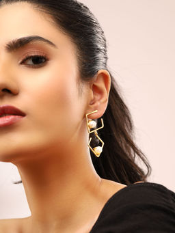 Priyaasi - Geometric Shape Pearl Drop Earrings
