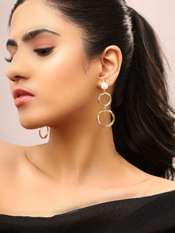 Priyaasi - Circle Shape Gold Plated Pearl Stud Drop Earrings