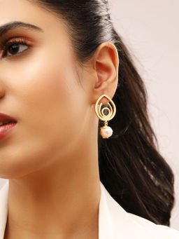 Priyaasi - Swirl Pearl Gold Plated Drop Earrings
