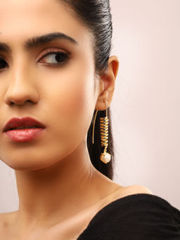 Priyaasi - Swirl Pearl Gold Plated Hanging Earrings