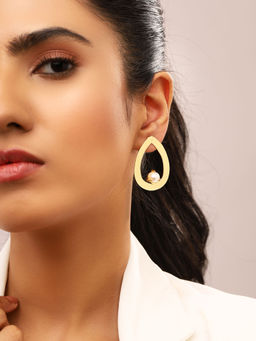 Priyaasi - Matte Drop Shaped Pearl Gold Plated Earrings