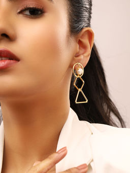 Priyaasi - Pearl Geometric Shaped Drop Earrings