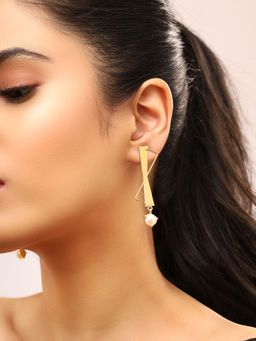 Priyaasi - Gold Plated Statement Pearl Hanging Earrings