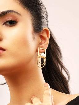 Priyaasi - Gold Plated Pearl Stud Drop Earrings