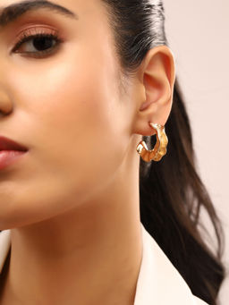 Priyaasi - Hammered Wavey Gold Plated Hoop Earrings