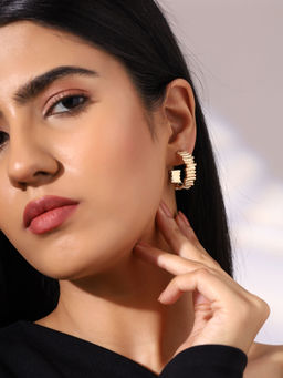 Priyaasi - Mini Stripe Hoops Gold Plated Earrings