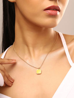 Priyaasi - Yellow Square Pendant Gold Plated Necklace