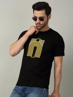 Louis Stitch - Men's Black Pure Cotton Round Neck Printed T-Shirt