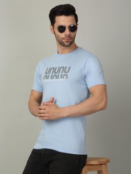 Louis Stitch - Men's Blue Pure Cotton Round Neck Printed T-Shirt