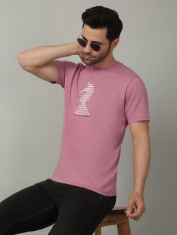 Louis Stitch - Men's Pink Pure Cotton Round Neck Printed Pink T-Shirt