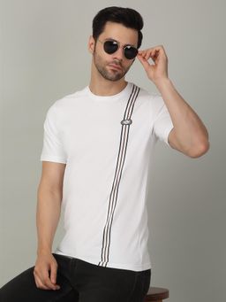 Louis Stitch - Men's White Pure Cotton Round Neck Printed T-Shirt