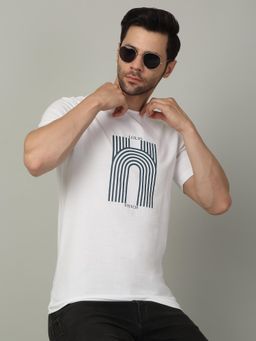 Louis Stitch - Men's White Pure Cotton Round Neck Printed T-Shirt