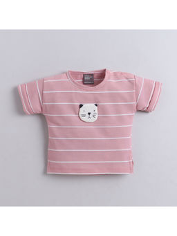 Little Kangaroos - Pink Stripes Cotton Blend Regular T-shirt
