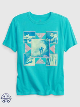 GAP - Aqua Printed Cotton Relaxed T-Shirt