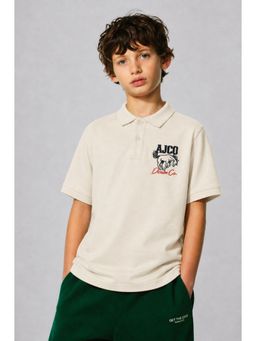 Alan Jones - Beige Embroidered Cotton Regular Polo T-Shirt