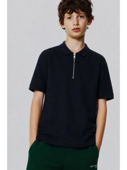 Alan Jones - Navy Blue Solid Cotton Regular Polo T-Shirt