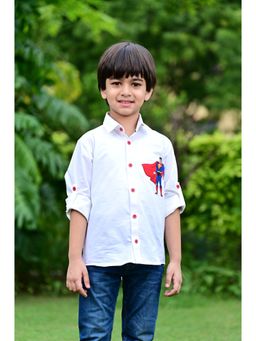 EthIndia - White Printed Cotton Regular Shirt