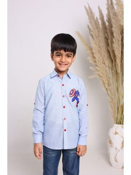 EthIndia - Blue Printed Cotton Regular Shirt