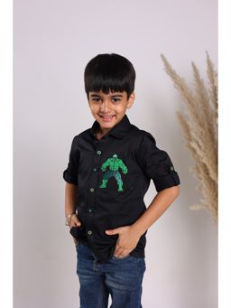 EthIndia - Black Printed Cotton Regular Shirt