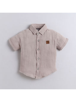 Little Kangaroos - Brown Solid Cotton Regular Shirt