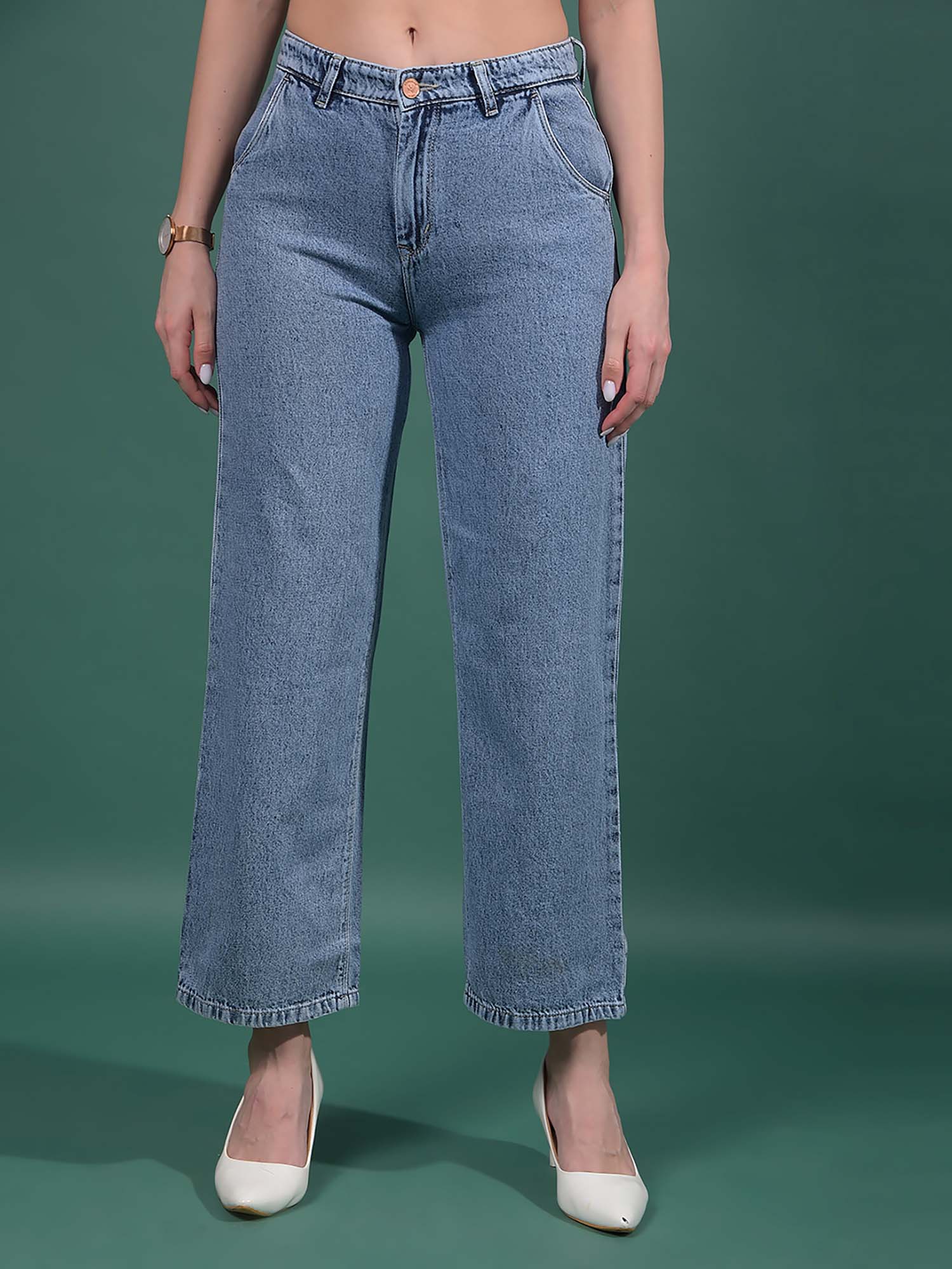 crimsoune club Women Blue 100% Cotton Wide-Leg Jeans-picture-14