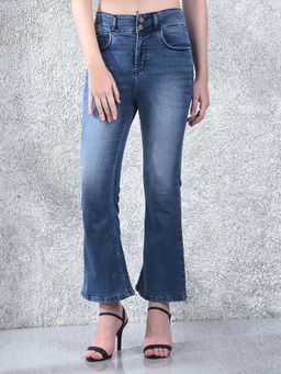 CRIMSOUNE CLUB - Womens Flattering Blue High Waist Bootcut Denim Jeans