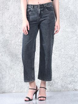 CRIMSOUNE CLUB - Women's Grey Wide Leg Cotton Jeans
