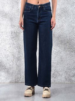 CRIMSOUNE CLUB - Women's Blue Wide Leg Cotton Jeans
