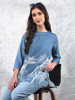 CRIMSOUNE CLUB - Women Blue Floral Print Top