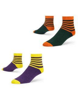 Dynamocks - Men and Women Stripes Ankle Length Socks - Free Size - Pack of 2 Pairs