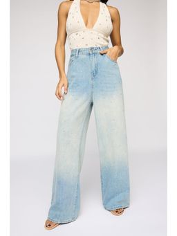 FREAKINS - Brightwater Blue Embellished Denim Korean Jeans