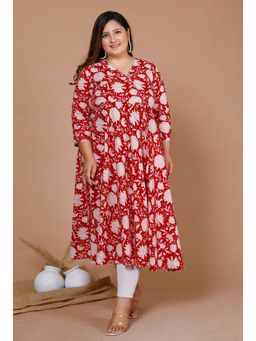 Miravan - Womens Plus Size Pure Cotton Floral Printed Anarkali Kurta