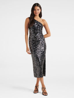 Forever New - Black Freya Petite One Shoulder Sequin Midi