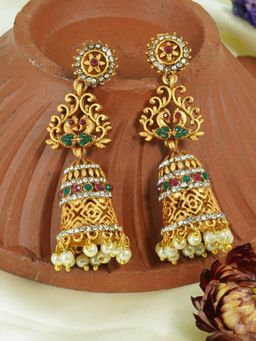 GRIIHAM - Gold Plated Ad Studded Contemporary Jhumkas Earrings