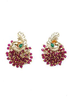 GRIIHAM - Gold-Plated Peacock Shaped Ad-Studded Drop Earrings