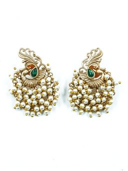 GRIIHAM - Gold-Plated Peacock Shaped Ad-Studded Drop Earrings