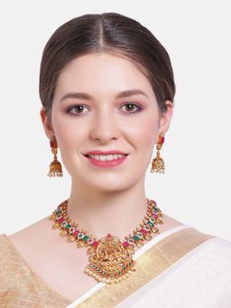 GRIIHAM - Gold-Plated Multi Stone-Studded Beaded Jewellery Set