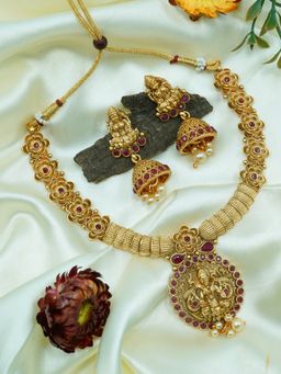 GRIIHAM - Gold-Plated Red Ad-Studded Pearl Beaded Jewellery Set