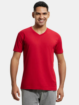 Jockey - 2726 Men Super Combed Cotton Rich Solid V Neck T-Shirt - Shanghai Red