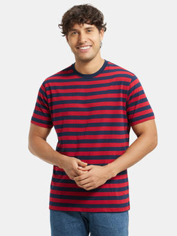 Jockey - 2715 Men Cotton Rich Striped Round Neck T-Shirt - Navy & Shanghai Red