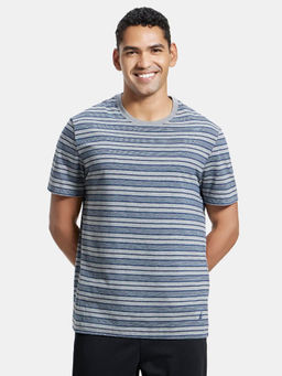 Jockey - 2717 Men Cotton Rich Striped Round Neck T-Shirt - Mid Grey and Insignia Blue