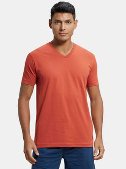 Jockey - 2726 Men Super Combed Cotton Rich Solid V Neck T-Shirt - Cinnabar