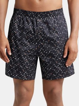 Jockey - NY07 Men Super Combed Cotton Satin Weave Printed Boxer Shorts - Black and Yellow