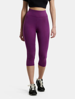 Jockey - 1391 Women Super Combed Cotton Elastane Capri - Gloxinia & Light Grey Melange