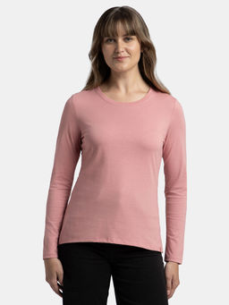 Jockey - A140 Women Cotton Rich Solid Round Neck Full Sleeve T-Shirt - Brandied Apricot