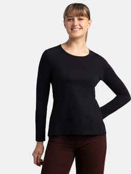 Jockey - A140 Women Cotton Rich Solid Round Neck Full Sleeve T-Shirt - Black