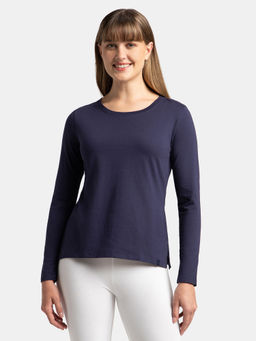 Jockey - A140 Women Cotton Rich Solid Round Neck Full Sleeve T-Shirt - Classic Navy