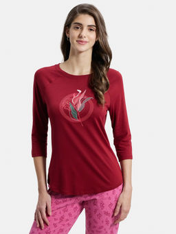 Jockey - AW46 Women Micro Modal Cotton Printed 3/4th Sleeve T-Shirt - Rhubarb