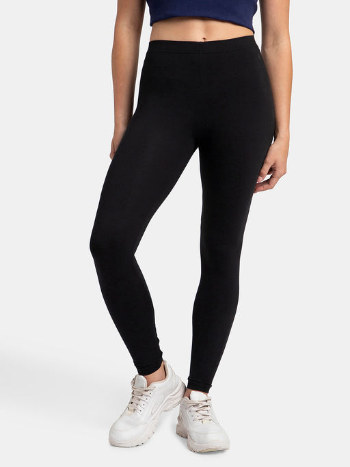 Jockey AW87 Women Super Combed Cotton Elastane Stretch Leggings - Black